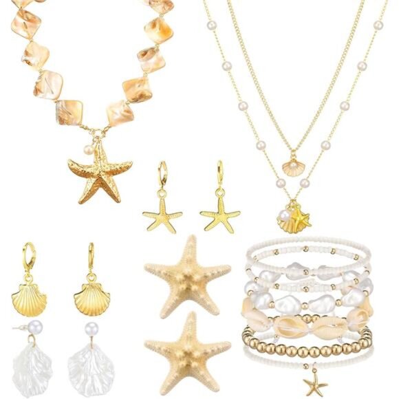 Jewelry - Tondiamo 13 Pcs Beach Jewelry for Women Set Starfish Seashell Necklace Earrings